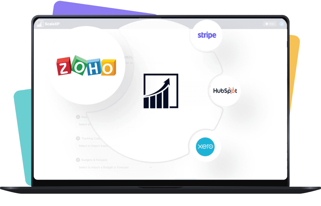 Laptop showing how Zoho integrates with ScaleXP