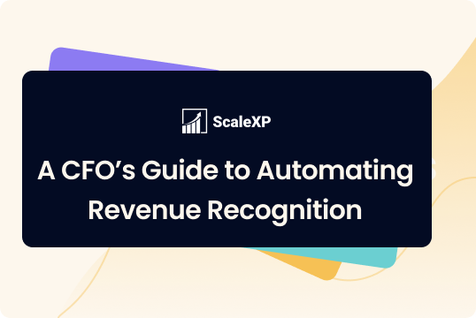 Graphic design featuring the title 'A CFO’s Guide to Automating Revenue Recognition' on a colorful background.