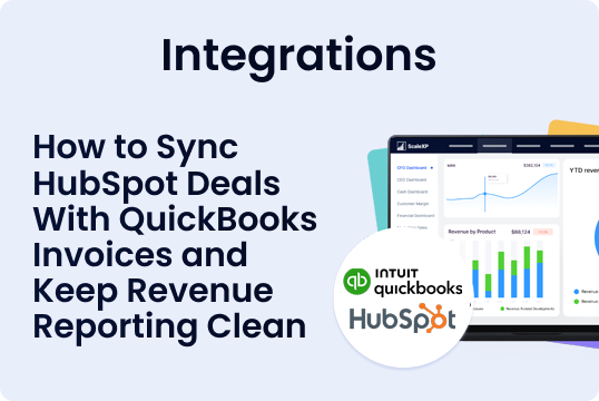 Financial reporting dashboard showing synced HubSpot deals and QuickBooks invoices designed to maintain clean and consistent SaaS revenue reporting.