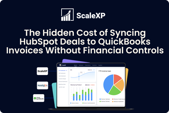 Revenue analytics dashboard highlighting the financial risks and reporting gaps created by syncing HubSpot deals to QuickBooks invoices without controls.