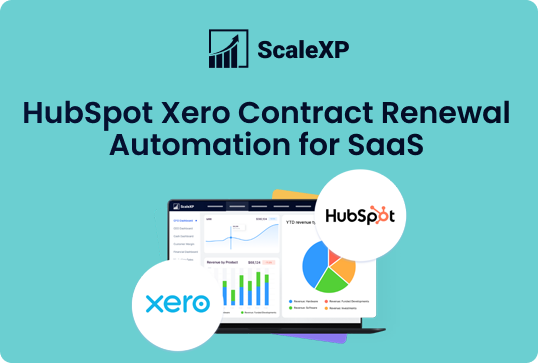 HubSpot Xero Contract Renewal Automation graphic featuring data visualization and logos of HubSpot and Xero.