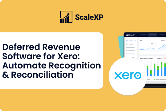 Deferred Revenue Software for Xero with data visualization and Xero logo on a yellow background.