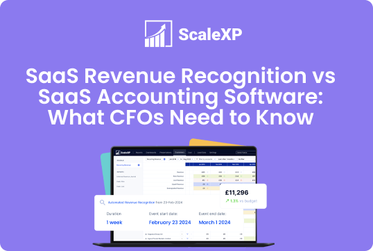 Comparison graphic illustrating SaaS Revenue Recognition and SaaS Accounting Software with data tables and charts.