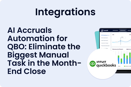 Overview of Integrations with AI Accruals Automation for QBO, eliminating month-end manual work using clear QBO-related charts.