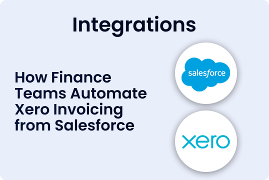 Salesforce and Xero integration graphic with the headline How Finance Teams Automate Xero Invoicing from Salesforce on a light blue background.